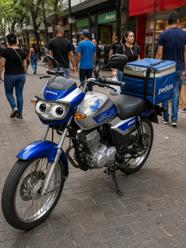 Moto de reparto de la campaña MiGruaAPP en una calle de Mendoza
