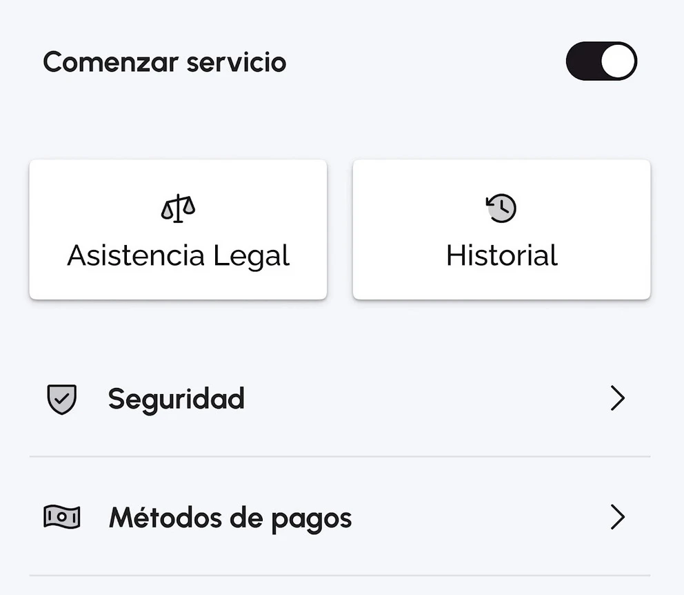 Pantalla original de seguridad, historial y medios de pago